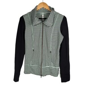 Lululemon Womens Sz 6 Jacket Green Black Striped‎ Full Zip Pockets Athleisure